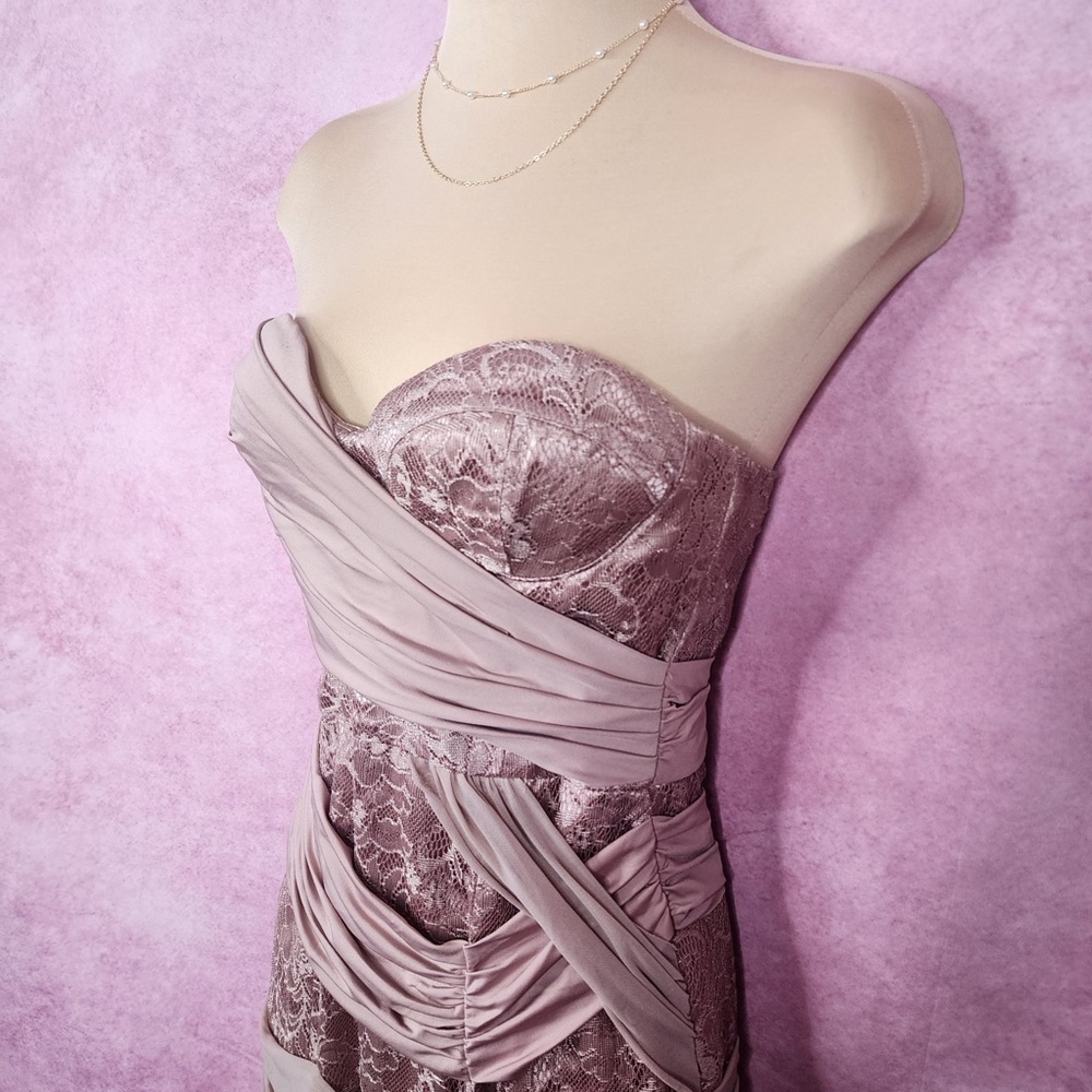 202. Bebe Strapless Lace Ruched Bodycon Cocktail Dress XS - Picture 5 of 8